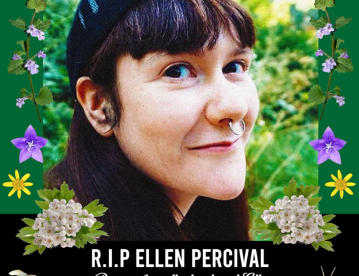 [Image shows a picture of Ellen with dark hair, cap and a beautiful smile. There are plants around the edges of the graphic. The text says R.I.P Ellen Percival. Picnic for all who loved Ellen. Saturday 21st May, 1pm St George Park, Bristol]
